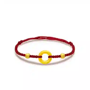 六桂福珠宝 平安扣新中式风宝藏手工编织 足金 黄金手链 男女同款情侣款