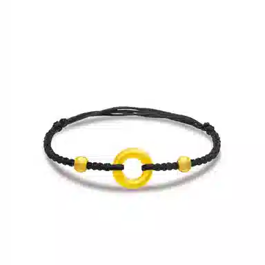 六桂福珠宝 平安扣新中式风宝藏手工编织 足金 黄金手链 男女同款情侣款