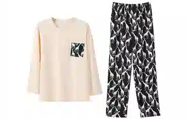 安之伴 春秋睡衣长颈鹿印花宽松休闲圆领长袖长裤家居套装 男款