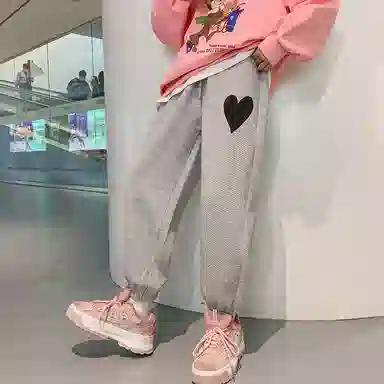 迷乐童堡 爱心图案系带长裤休闲裤 儿童款 灰色