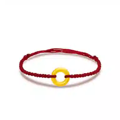 六桂福珠宝 平安扣新中式风宝藏手工编织 足金 黄金手链 男女同款情侣款