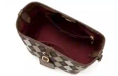 马莎兰缇 时尚菱格撞色小众设计通勤出行 帆布拼合成革 水桶包斜挎包 小号 女款 啡色