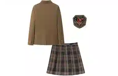 东鲸岁时记 纯色单排扣长袖外套格纹短款半身裙制服套装 女款