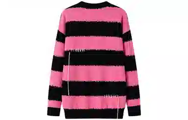 东鲸岁时记 条纹套头宽松撞色针织衫 女款 黑粉色