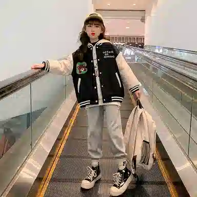 迷乐童堡 外套时髦洋气上衣棒球服 儿童款 黑色