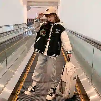 迷乐童堡 外套时髦洋气上衣棒球服 儿童款 黑色