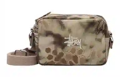 Stussy Logo Embroidered Zipper Shoulder Bag Brown Multicolor