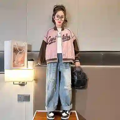 迷乐童堡 炸街时髦套头长袖棒球服 儿童款 粉色