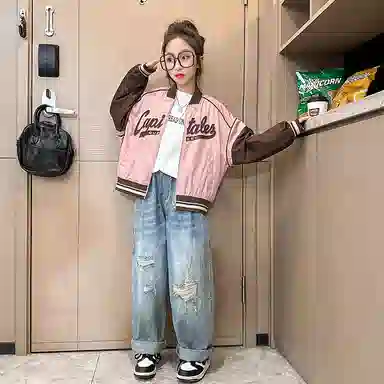 迷乐童堡 炸街时髦套头长袖棒球服 儿童款 粉色
