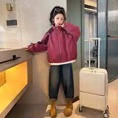 迷乐童堡 洋气连帽户外冲锋衣 儿童款 红褐色