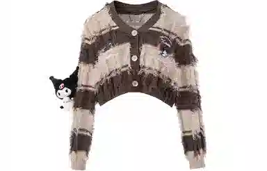 13 DEMARZO x Sanrio 23FW Plush Doll Stripe Knit Cardigan