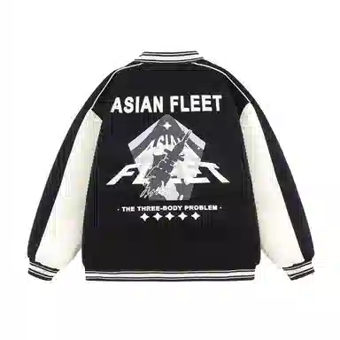 三体 太空亚洲舰队系列 趣味英文字母发泡印花美式学院复古拼接撞色休闲棒球服宽松加厚保暖羽绒服 男女同款