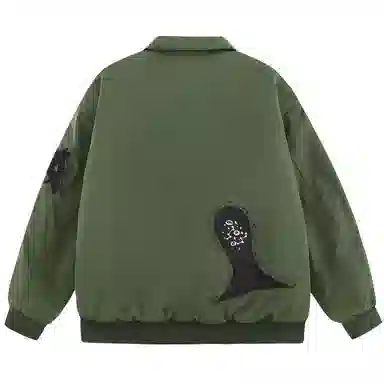 三体 红岸基地系列 监听员趣味复古大绣花字母基础款纯色棒球翻领拉链宽松休闲保暖防水棉服 男女同款