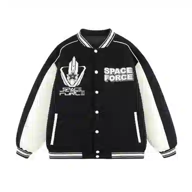 三体 太空亚洲舰队系列 趣味英文字母发泡印花美式学院复古拼接撞色休闲棒球服宽松加厚保暖羽绒服 男女同款