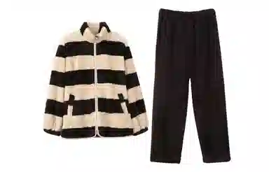 安之伴 锁温保暖加绒加厚秋冬睡衣条纹立领开衫家居套装 男款 巧克力色