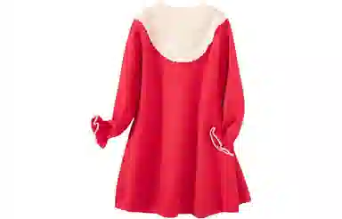 十月妈咪 童装 荷叶领休闲宽松长袖儿童连衣裙 女童 宝石红