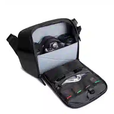 北极猎人 微单单反专业佳能索尼尼康个性机能风骑行 涤纶 邮差包收纳包相机包机车包小背包摄影包 中号 男女同款情侣款 黑色/灰色