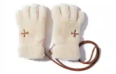 中国李宁 保暖加绒徽标装饰 绒线手套 男女同款情侣款 米白色