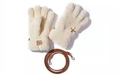 中国李宁 保暖加绒徽标装饰 绒线手套 男女同款情侣款 米白色