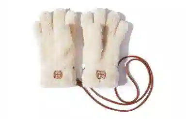 中国李宁 保暖加绒徽标装饰 绒线手套 男女同款情侣款 米白色