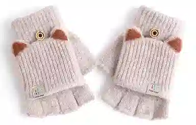 优幽兰 毛线可爱露指翻盖防风防寒骑车电瓶车 实用保暖上课写字实用 学生通勤 设计感小众护手 绒线手套 女款