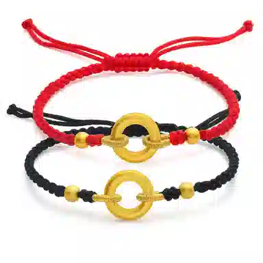 吉盟 平安扣 同心圆 足金 一口价 黄金手链 男女同款情侣款