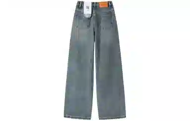 太平鸟 纯色口袋高腰直筒牛仔裤 女款