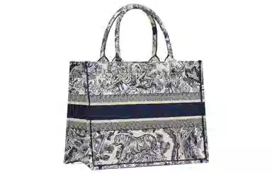 Dior Book Tote Jungle Tiger Embroidery Blue