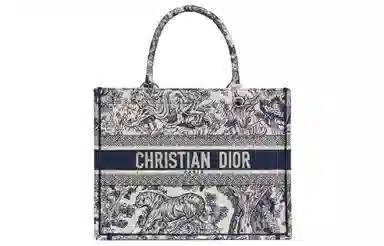 Dior Book Tote Jungle Tiger Embroidery Blue