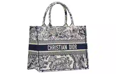Dior Book Tote Jungle Tiger Embroidery Blue