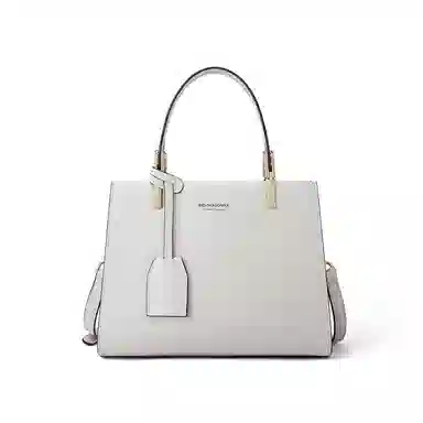 红蜻蜓 真皮时尚潮流拉链开合 牛皮 斜挎单肩包手提包 中号 女款 米白色