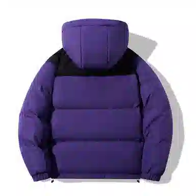 鸭鸭 加厚保暖插色拼接撞色休闲连帽鸭绒套头无性别面包服暗黑羽绒服外套 男女同款