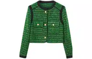 【dme】 休闲圆领复古通勤粗花呢小香风夹克 女款 绿色