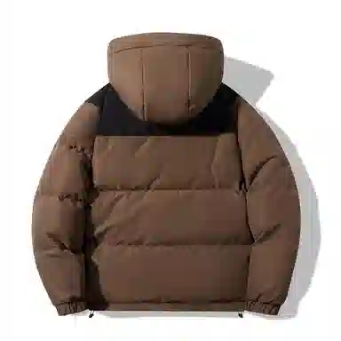 鸭鸭 加厚保暖插色拼接撞色休闲连帽鸭绒套头无性别面包服暗黑羽绒服外套 男女同款