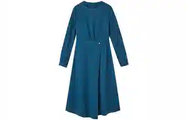 【dme】 纯色复古不规则圆领长袖连衣裙 醇蓝