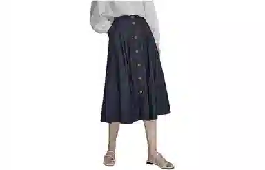 【dme】 休闲纯色复古中腰牛仔长裙 深牛仔蓝