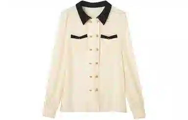 【dme】 拼色方领长袖衬衫 女款 米白