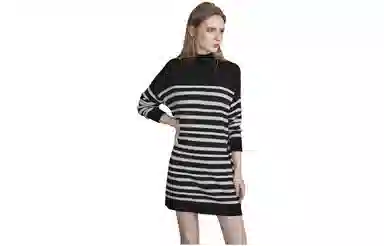 【dme】 条纹高领长袖针织衫 女款 黑色