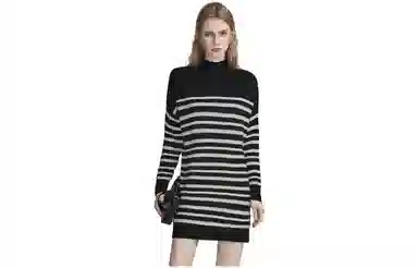 【dme】 条纹高领长袖针织衫 女款 黑色