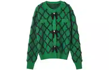 【dme】 休闲圆领菱形长袖毛衣 女款 草绿