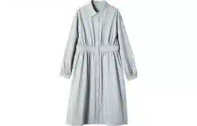 【dme】 优雅新款翻领简约基础宽松长袖连衣裙 水蓝