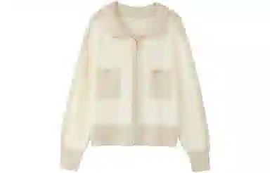 【dme】 撞色立领拉链开衫长袖针织衫 女款 杏色