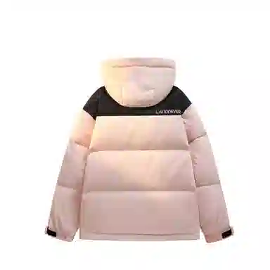 鸭鸭 加厚保暖休闲宽松刺绣字母拼接撞色简约立领连帽羽绒服 男女同款