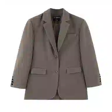 初语 加厚呢子通勤风垫肩毛呢西装大衣外套 女款 浅咖色