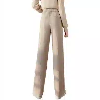 她池 纯色高腰宽松休闲裤 女款