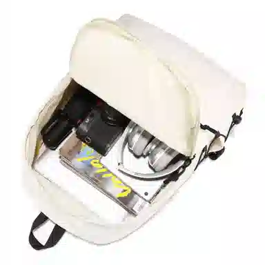 轻骑者 休闲大容量字母印花纯色初高中大学生上学通勤运动出游 织物 书包背包双肩包 男女同款情侣款 黑白色 韩版