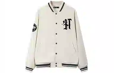 Huzzah Retro Crown Print Knit Baseball Jacket