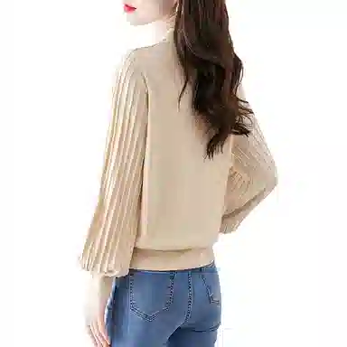 丝柏舍 半高领简约气质上衣纯色长袖针织衫 女款 杏色