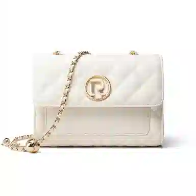 红蜻蜓 小香风时尚菱格磁扣开合 牛剖层皮革超细纤维合成革 链条包单肩包斜挎包 中号 女款 白色