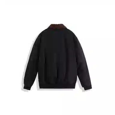 我是大卫 拼色港风复古翻领加绒加厚棉服 男女同款 黑色